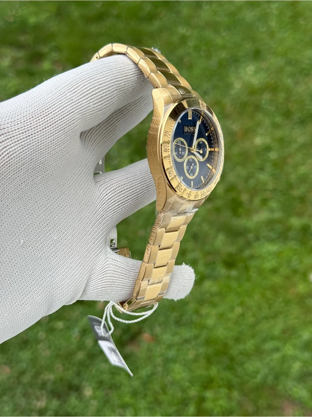 Hugo boss Gold-Tone Chronograph Watch with Blue Dial and Gold Bracelet Mens